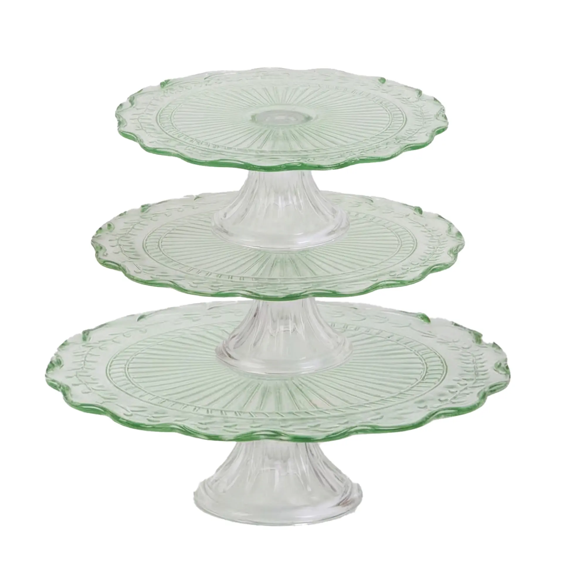 Insphire_Auckland_Hire_Cake Plate Vintage Green Glass 3-pc set