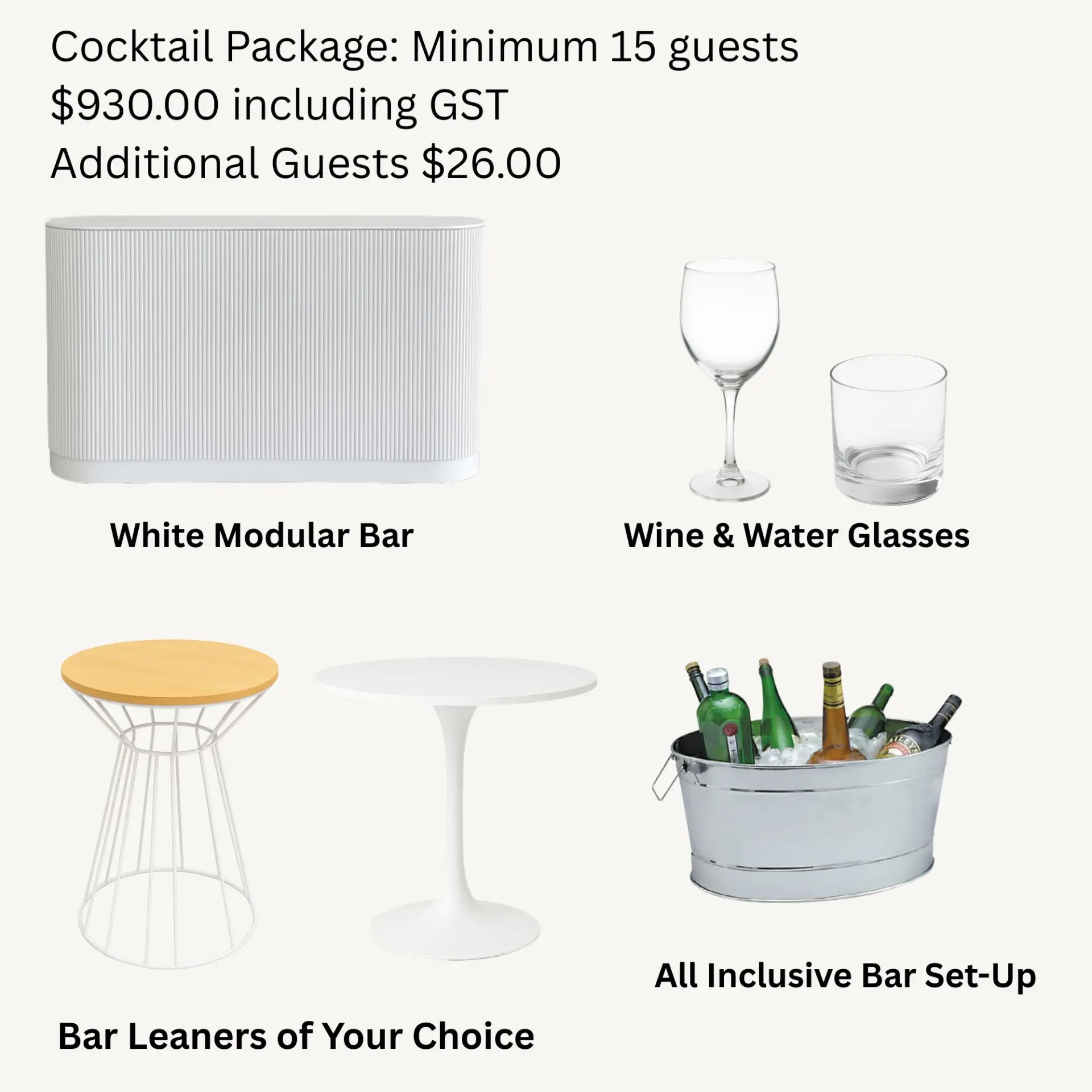 Corporate Cocktail Package - Minimum 15 Guests