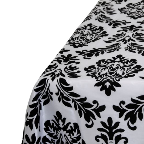 Linen Overlay Sq Black & White Brocade