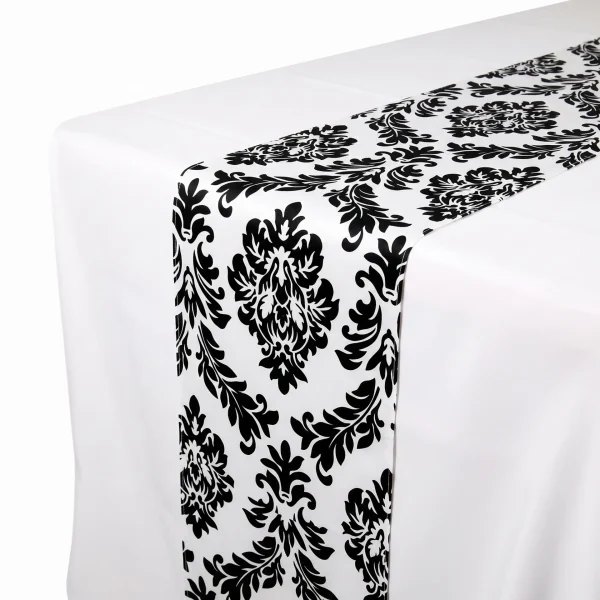 Insphire-Auckland-Hire-Black & White Brocade Table Runner