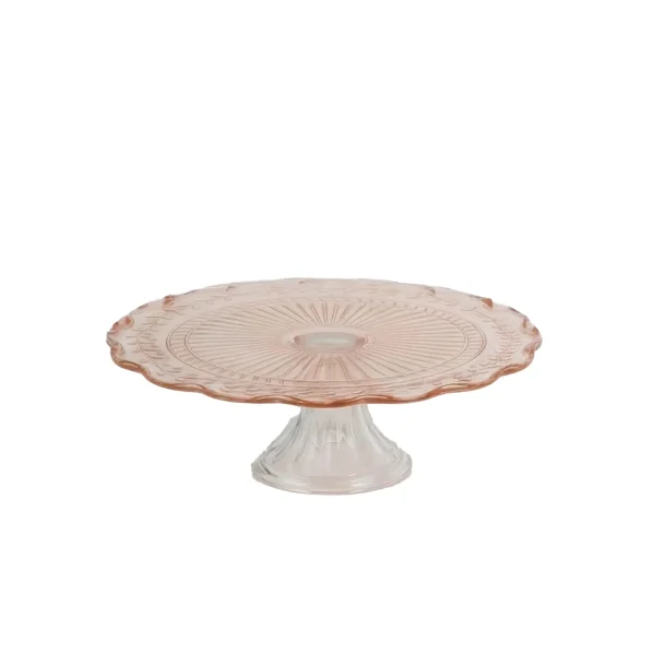 Insphire_Auckland_Hire_Cake Plate Vintage Pink Glass Medium-1