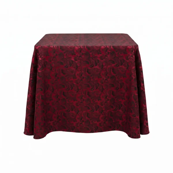 Insphire_Auckland_Hire_Linen Square Red and Black Brocade 90 2.3m