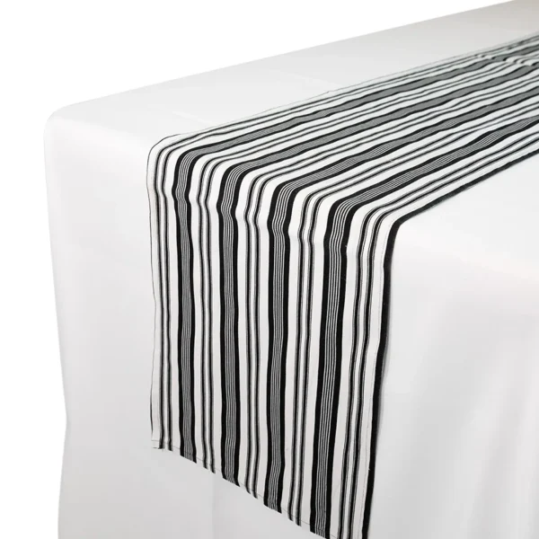 Insphire_NZ_Hire-Table Runner Black and White Stripe-White